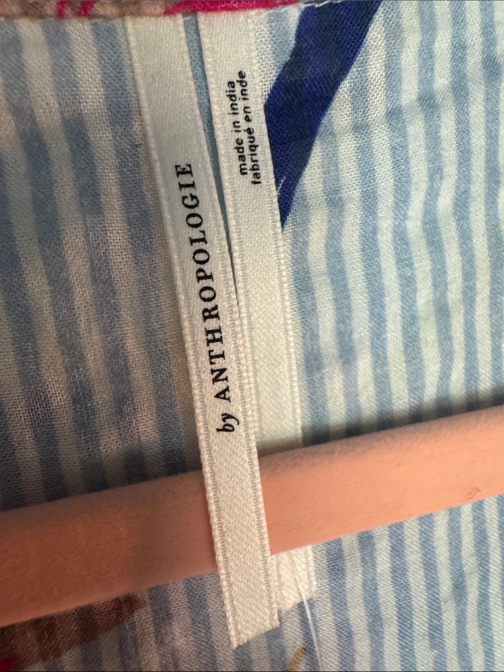 Anthropologie Light Blue Striped Maxi Dress with Colorful Parrot Print - Picture 3 of 5